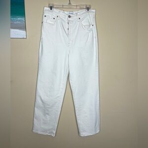 Pistola cream ankle high rise button fly jeans
